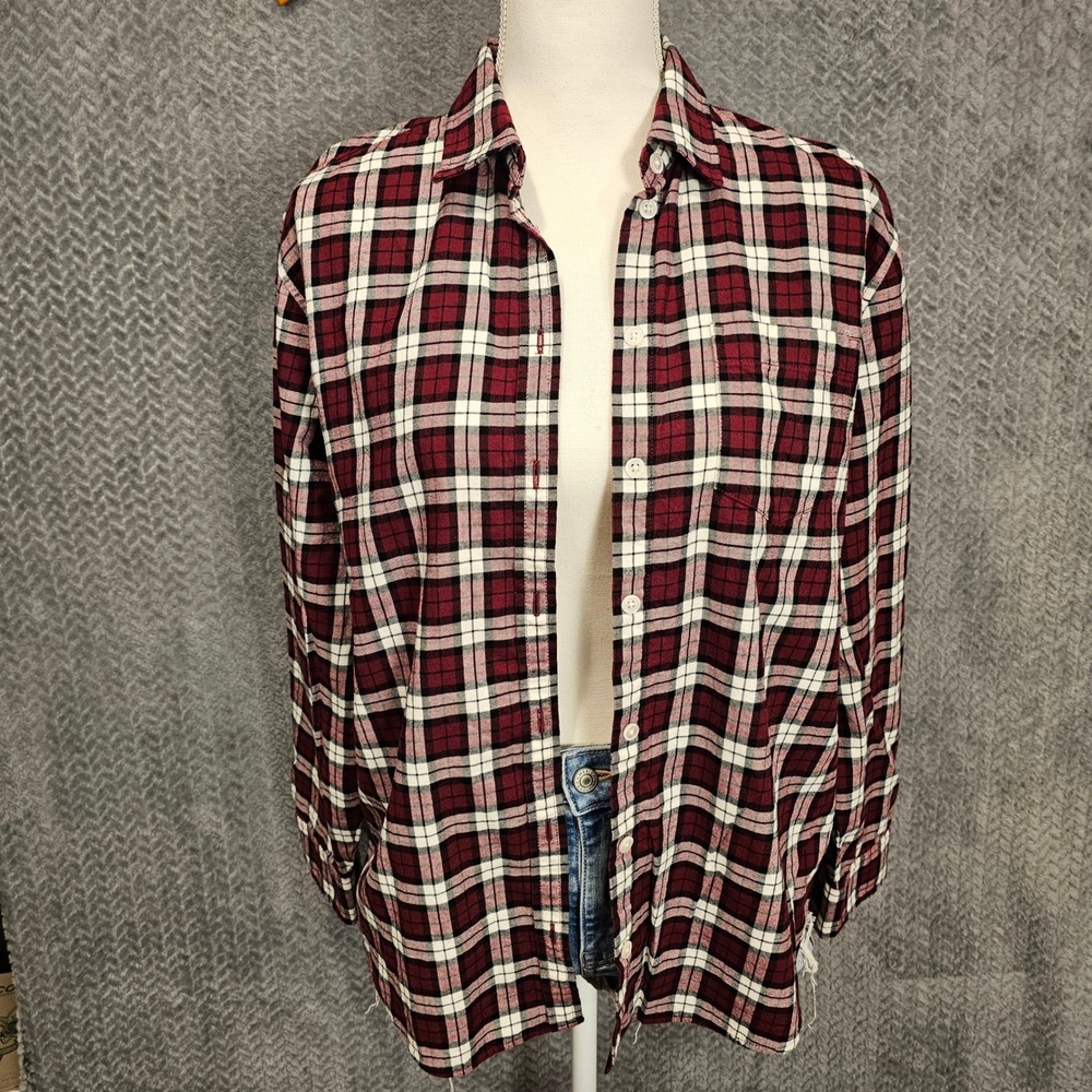 J.Crew Womens Plaid Button Down Shirt Burgundy Black White CC242 Size S